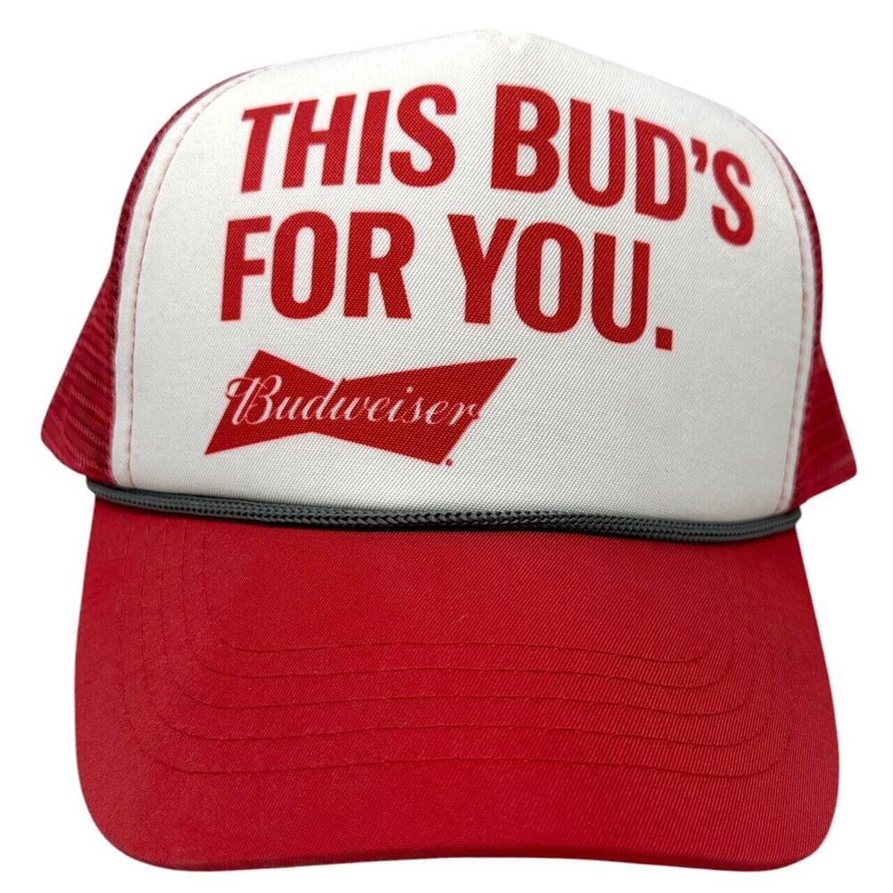 Budweiser Beer Men's Trucker Hat This Bud's For You Foam Snapback Cap in Red